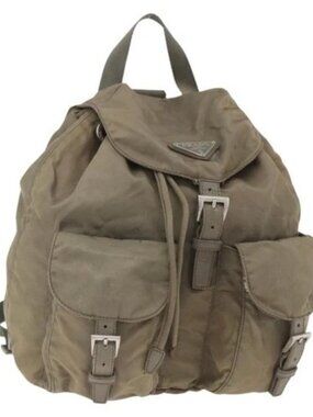 PRADA Backpack Nylon Khaki Silver Auth 163902